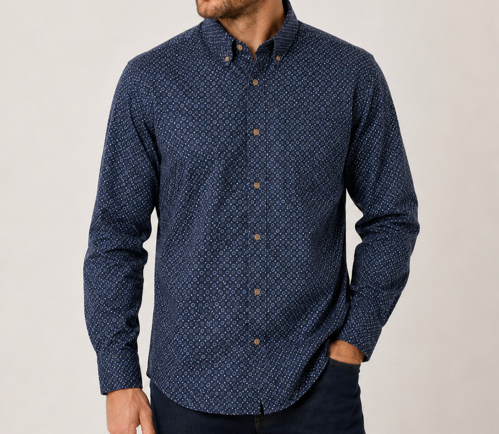 Chereskin Button Down Shirt Mens M Dark Blue Geometric Pattern Business Casual